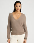Express Women's Ultrasoft Ribbed Relaxed V-Neck Sweater in Mushroom