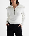 Express Women's Quarter Zip Oversized Collar Sweater in White