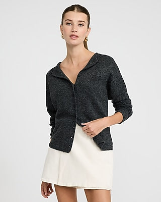 Express Women's Essential Roll-Neck Cardigan in Gray