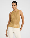 Express Women's Striped Open Stitch Sweater Tank Top in Neutral Small