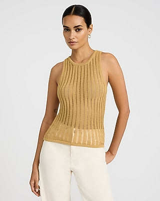 Express Women's Striped Open Stitch Sweater Tank Top in Neutral Small