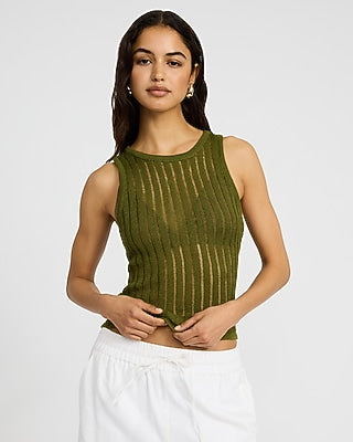 Express Women's Striped Open Stitch Sweater Tank Top in Green Small