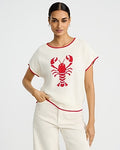Express Women's Lobster Crew Neck Short Sleeve Sweater in Ivory