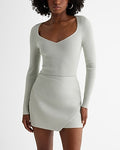 Express Women's Fitted Ribbed Sweetheart Neckline Sweater in Iced Aqua