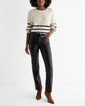 Express Women's Striped Cable Knit Crew Neck Sweater in Black And White Stripe