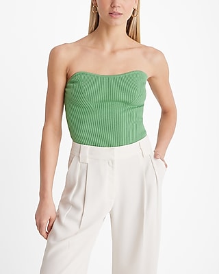 Express Women's Ribbed Strapless Sweater Tube Top in Green Mist