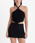 Express Women's Ribbed Halter Handkerchief Sweater Tank Top in Pitch Black