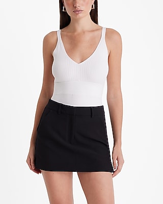Express Women's Ribbed Fitted V-Neck Sweater Tank Top in White