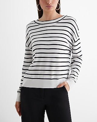 Express Women's Reversible Striped Silky Soft Sweater in Black And White Stripe