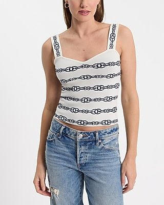 Express Women's Chain Pattern Sweetheart Sweater Tank Top in White Print