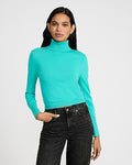 Express Women's Airy Soft Turtleneck Cropped Sweater in Green Small