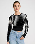 Express Women's Striped Open Stitch Cropped Sweater in Pitch Black