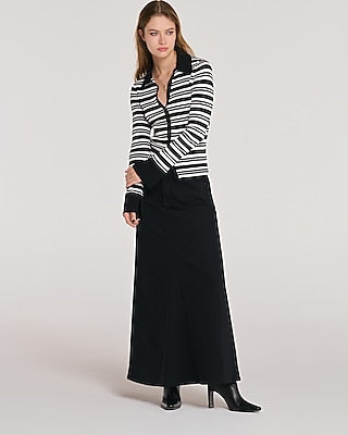 Express Women's Silky Soft Fitted Ribbed Cardigan in Black And White Stripe