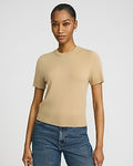 Express Women's Airy Soft Skimming Short Sleeve Sweater in Brown Small