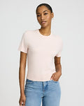 Express Women's Airy Soft Skimming Short Sleeve Sweater in Pink Small