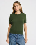 Express Women's Airy Soft Skimming Short Sleeve Sweater in Green Small