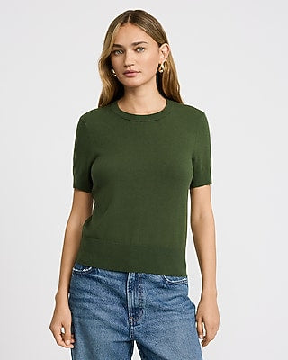 Express Women's Airy Soft Skimming Short Sleeve Sweater in Green Small