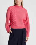 Express Women's Relaxed Mock Neck Cable Knit Sweater in Rose