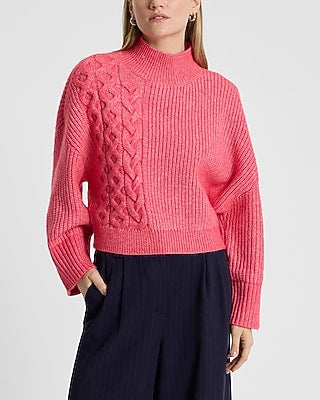 Express Women's Relaxed Mock Neck Cable Knit Sweater in Rose