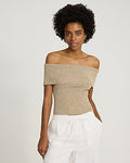 Express Women's Marled Off The Shoulder Short Sleeve Sweater in Pear