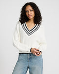 Express Women's Relaxed Tipped V-Neck Sweater in Ivory