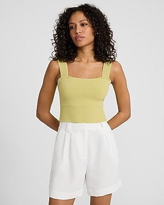 Express Women's Ribbed Fitted Square Neck Sweater Tank Top in Mojito