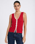 Express Women's Tipped V-Neck Keyhole Front Sweater Tank Top in Red Small