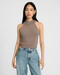 Express Women's Ribbed Halter Sweater Tank Top in Mushroom
