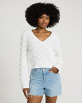 Express Women's Textured Surplice Cropped Sweater in White