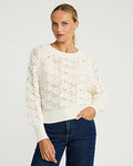 Express Women's Open Stitch Textured Pattern Crew Neck Sweater in Ivory