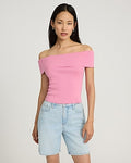 Express Women's Off The Shoulder Short Sleeve Sweater in Rose