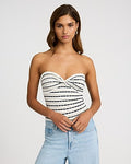 Express Women's Striped Twist Front Sweater Tube Top in Pitch Black