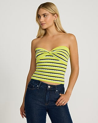 Express Women's Striped Twist Front Sweater Tube Top in Green Small