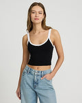 Express Women's Body Contour Tipped Scoop Neck Crop Sweater Top in Pitch Black