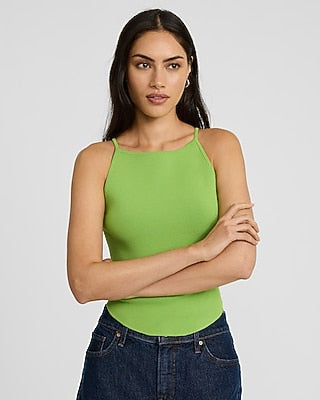 Express Women's Body Contour High Neck Sweater Tank Top in New Chartreuse