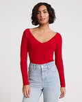 Express Women's Crepe Knit Body Contour V-Neck Sweater in Lipstick Red