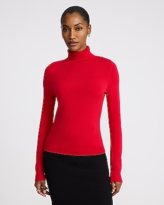 Express Women's Silky Soft Fitted Turtleneck Sweater in Racing Red