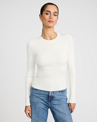 Express Women's Silky Soft Fitted Ribbed Crew Neck Sweater in Ivory