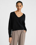 Express Women's Ultrasoft Relaxed V-Neck Sweater in Pitch Black