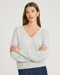 Express Women's Ultrasoft Heathered V-Neck Sweater in Silver Heather Gray