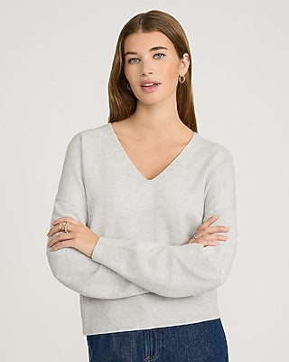 Express Women's Ultrasoft Heathered V-Neck Sweater in Silver Heather Gray