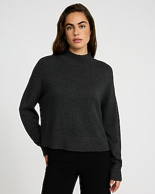 Express Women's Ultrasoft Relaxed Heathered Mock Neck Sweater in Charcoal Gray