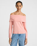 Express Women's Cloud Soft Fold Over Off The Shoulder Sweater in Pink Small