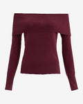 Express Women's Cloud Soft Fold Over Off The Shoulder Sweater in Burgundy