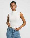 Express Women's Mock Neck Ruched Sweater Tank Top in White