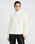 Express Women's Turtleneck Cable Knit Balloon Sleeve Sweater in Ivory