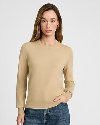 Express Women's Airy Soft Skimming Crew Neck Sweater in Brown Small