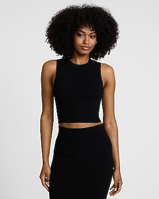 Express Women's Crepe Knit Body Contour Crew Neck Sweater Tank Top in Pitch Black