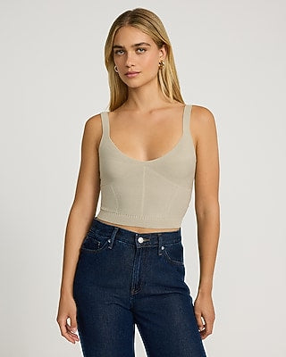 Express Women's Fitted Ribbed Scoop Neck Sweater Tank Top in Warm Ivory