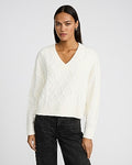 Express Women's Cable Knit V-Neck Sweater in Ivory